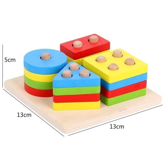 Geometric stacking board with four shape columns and dimensions
