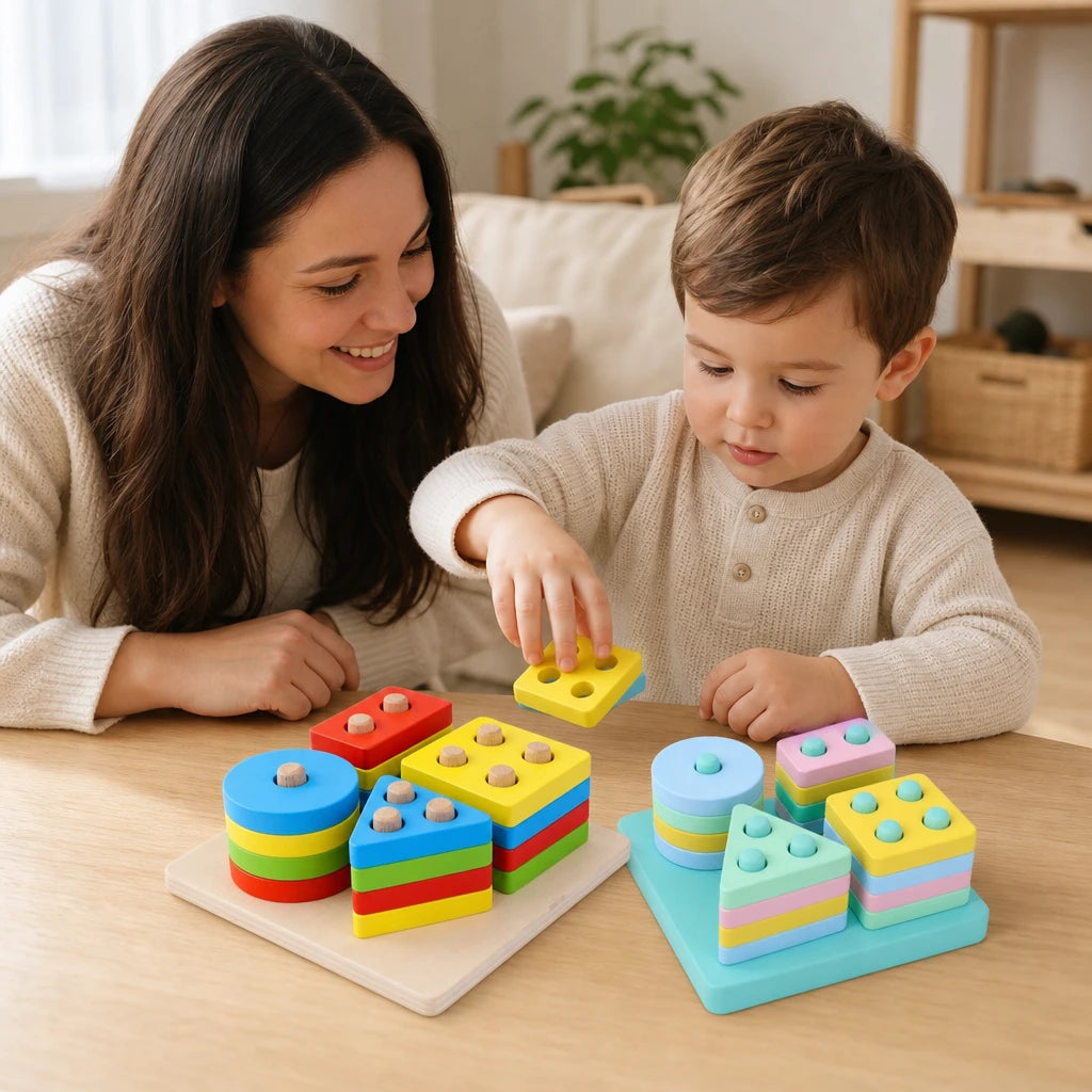 Child playing with the Geometric Stacking Toy with 4 Shapes