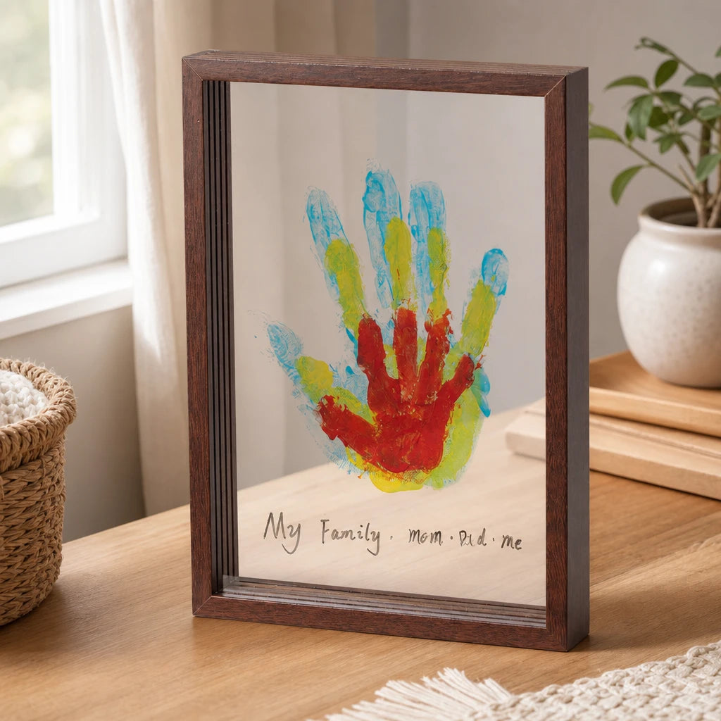 Handprint Frame Kit - Family Memory Art Set set out on a real table at home