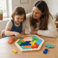 Child playing with the Hexagon Puzzle Wooden Montessori Learning Toy
