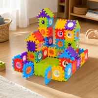 Interlocking Building Blocks - 150 Piece Set set out on a real table at home