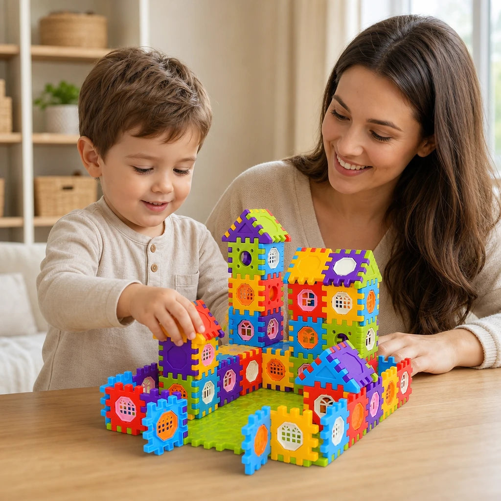 Child playing with the Interlocking Building Blocks - 150 Piece Set