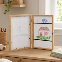 Kids Art Frame - Rotating Display & Storage set out on a real table at home