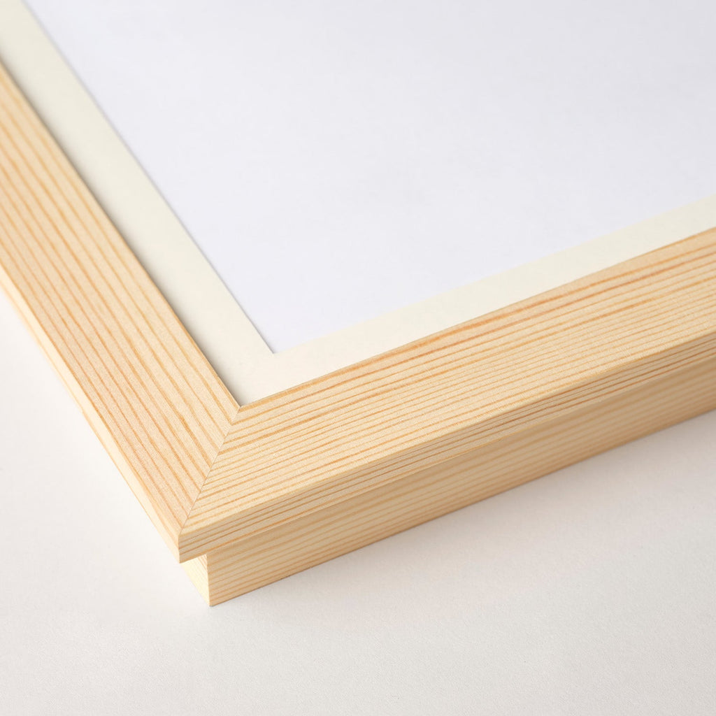 Close-up of the pine frame corner joint and mount