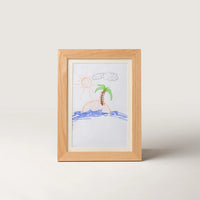 Oak kids art frame in portrait format with a child's drawing