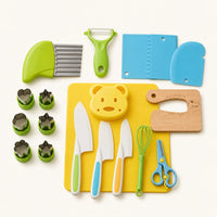 Kids Cooking Tools 17-Piece Safe Knife Set shown complete on a plain background