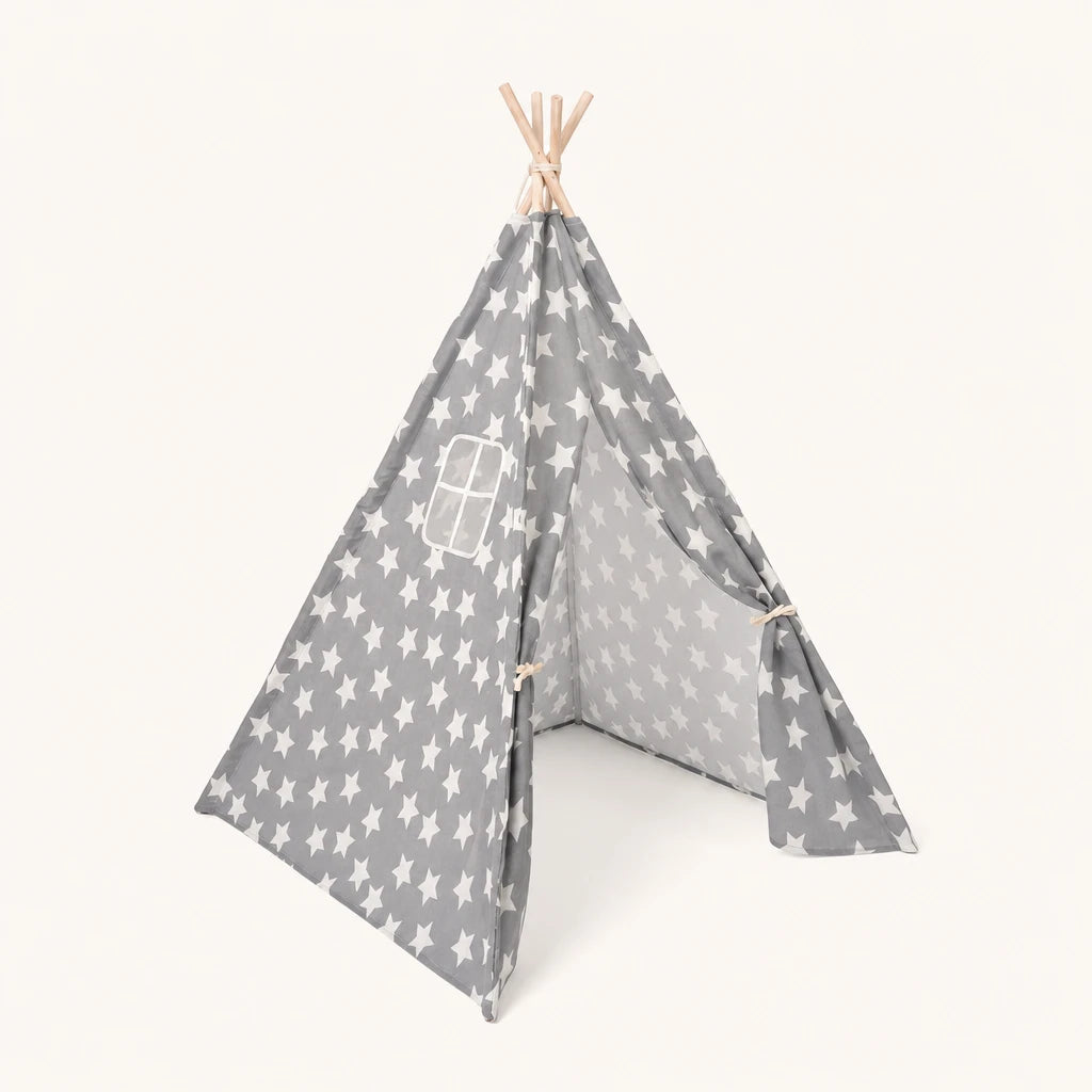 Kids Teepee Tent Star & Cactus Print Indoor Outdoor shown complete on a plain background