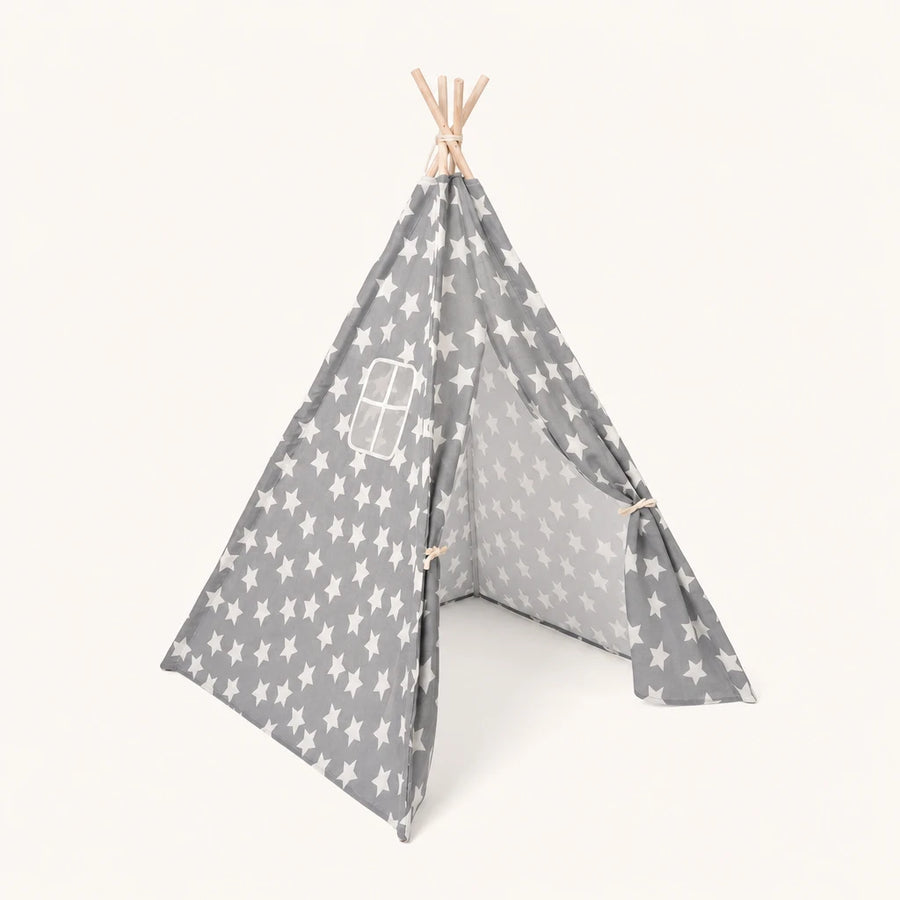Kids Teepee Tent Star & Cactus Print Indoor Outdoor shown complete on a plain background
