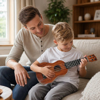 Child playing with the Kids Ukulele Montessori Musical Learning Instrument