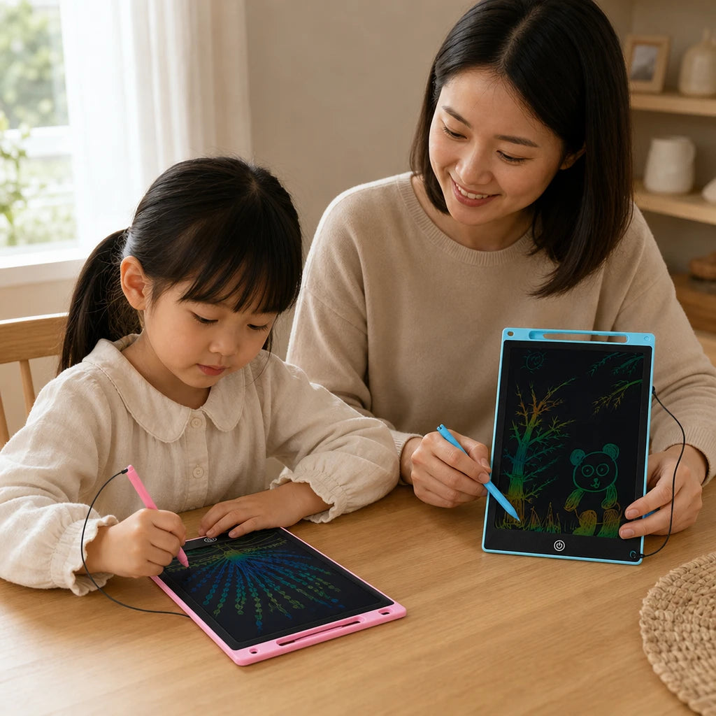 Child playing with the LCD Writing Tablet Colorful Rainbow Screen