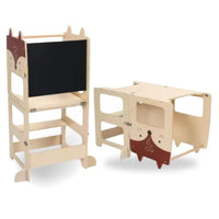 Learning tower with chalkboard easel, converted into a table and seat