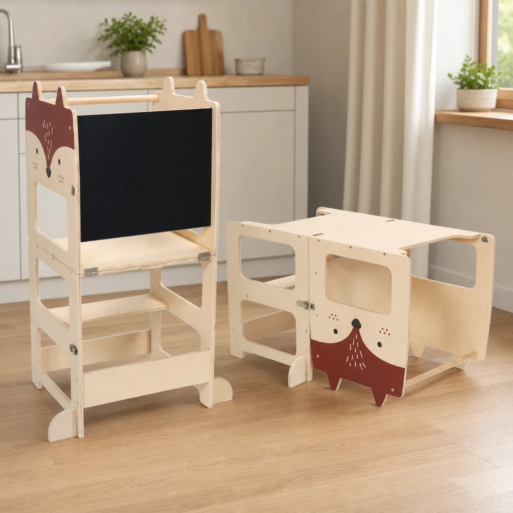 Learning Tower 2-in-1 Table & Easel set out on a real table at home
