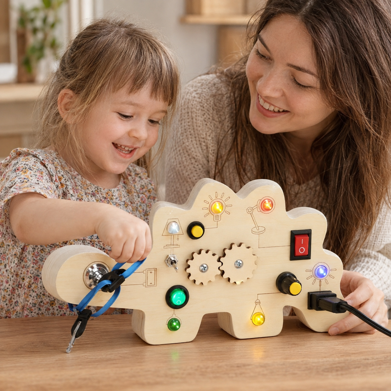 LED Busy Board Dinosaur Switch & Gear Toy - utilisation
