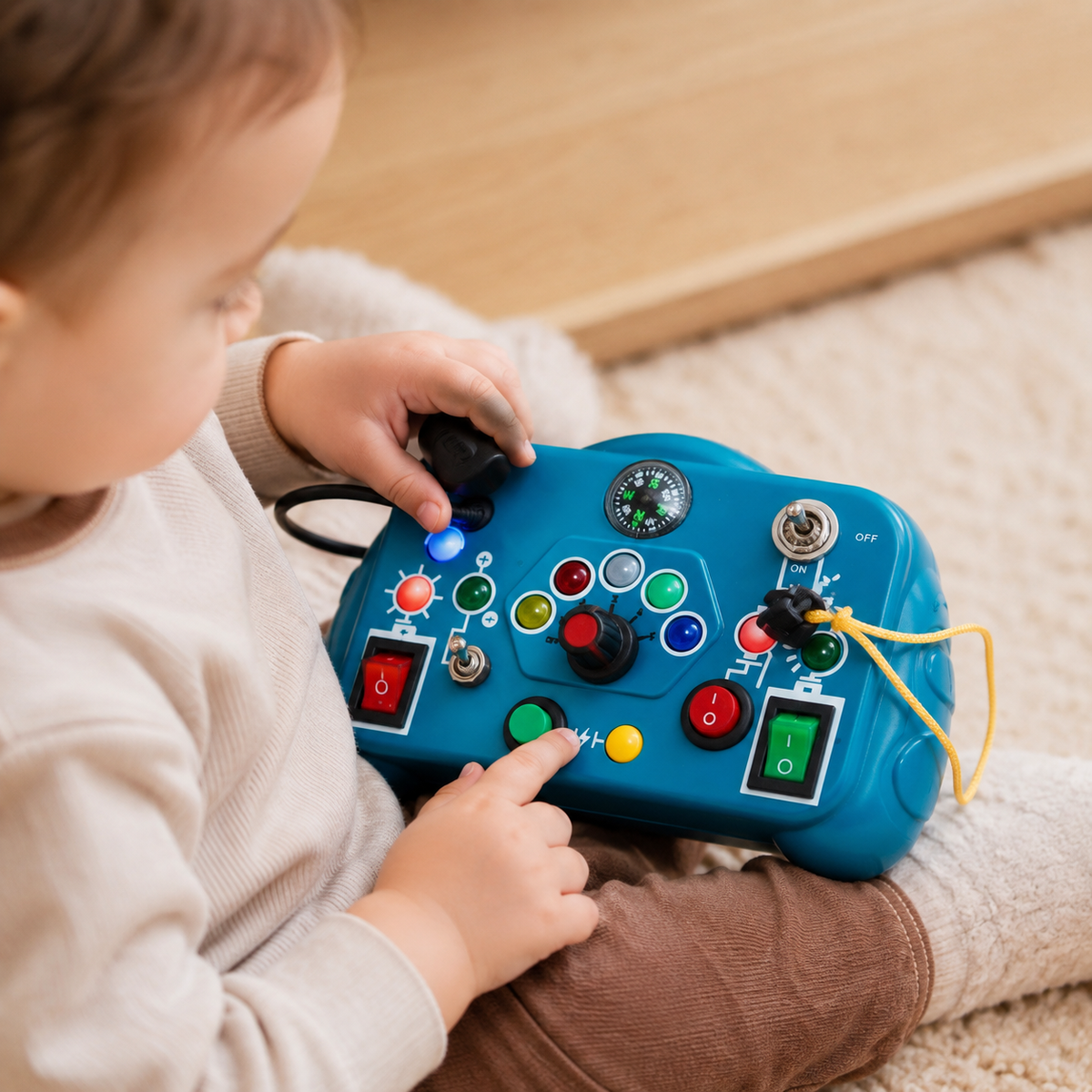 LED Busy Board - Electronic Activity Panel for Toddlers - utilisation close up