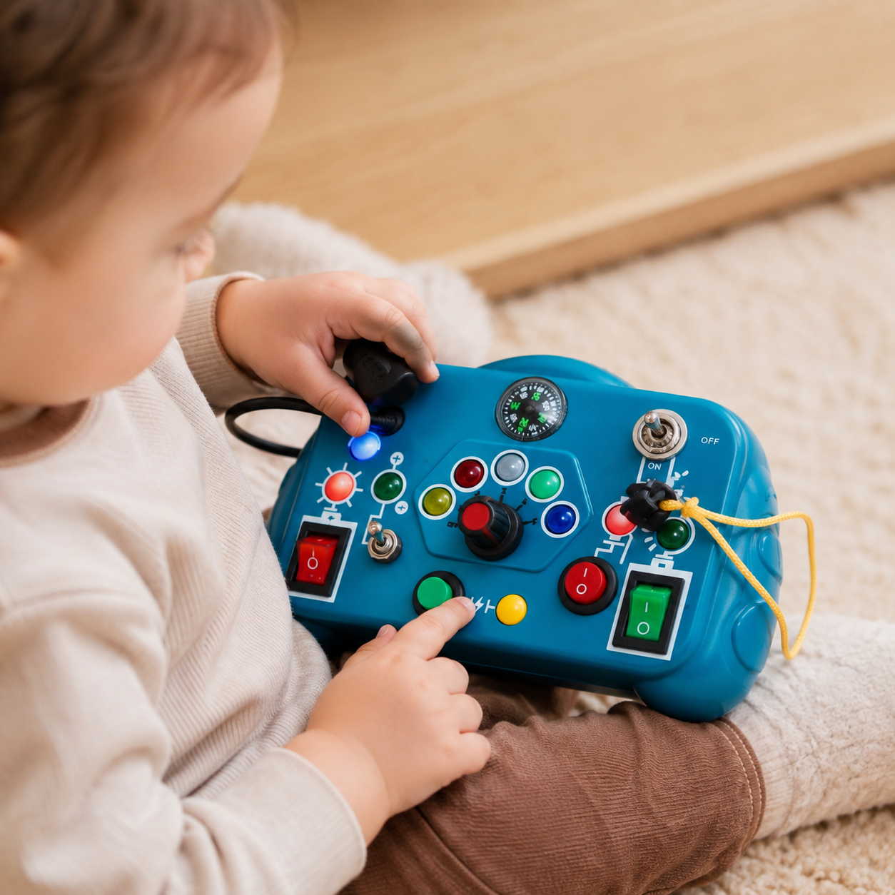 LED Busy Board - Electronic Activity Panel for Toddlers - utilisation close up