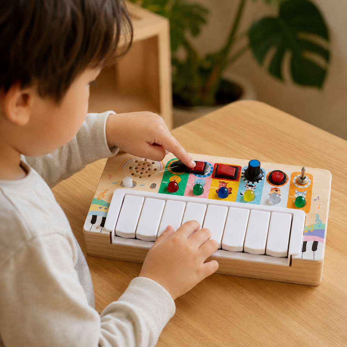 LED Busy Board Piano Switch Toy - utilisation close up