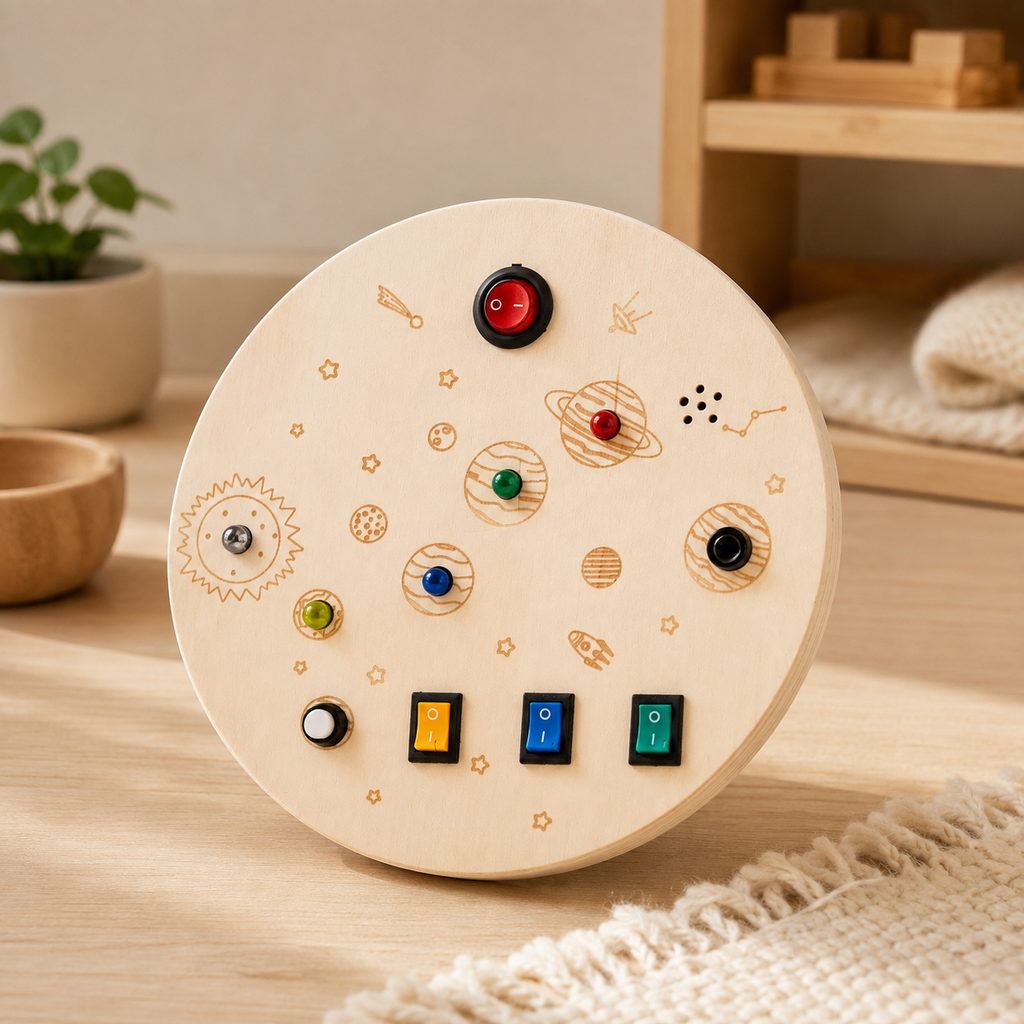 LED Busy Board Round Space Switch Toy - objet surface réelle