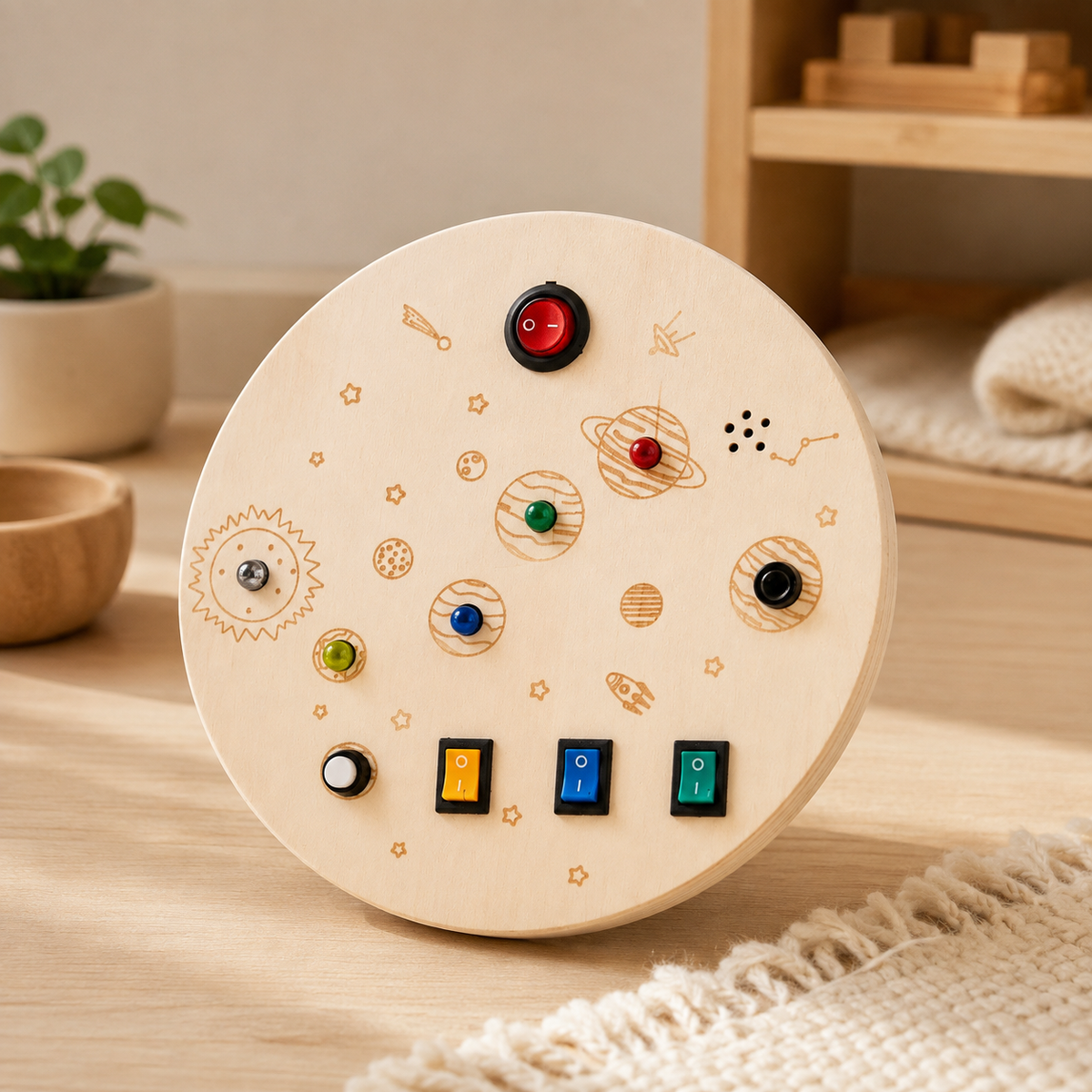 LED Busy Board Round Space Switch Toy - objet surface réelle