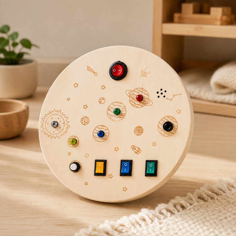 LED Busy Board Round Space Switch Toy - objet surface réelle