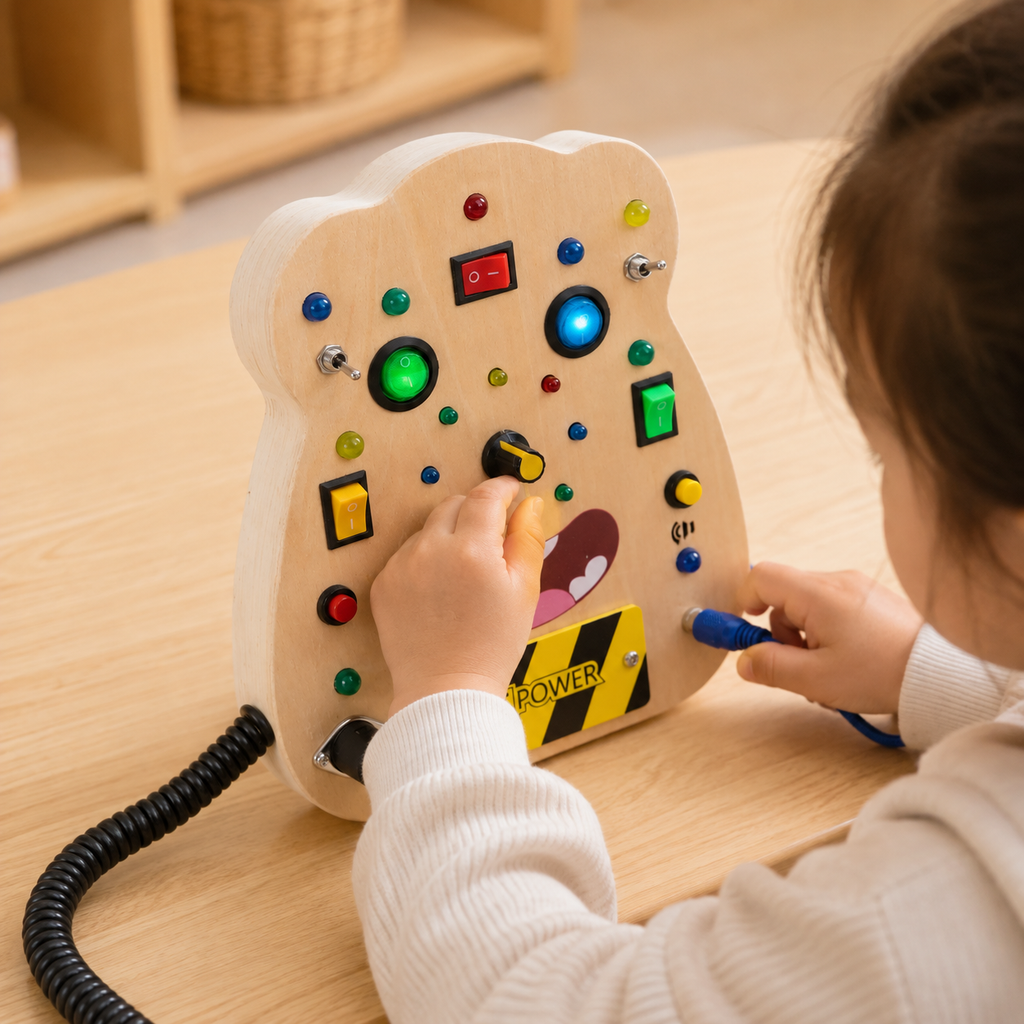 LED Busy Board with Light Switches & Buttons - utilisation close up