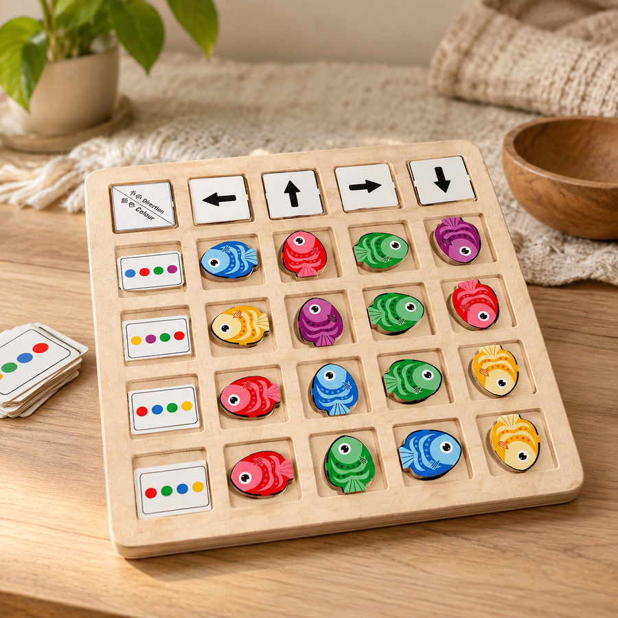 Logic Board Game with Directional Fish Pieces - objet surface réelle