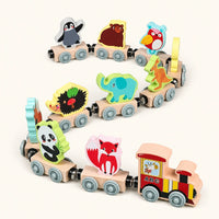 Magnetic Animal Train - 11-Piece Wooden Set shown complete on a plain background