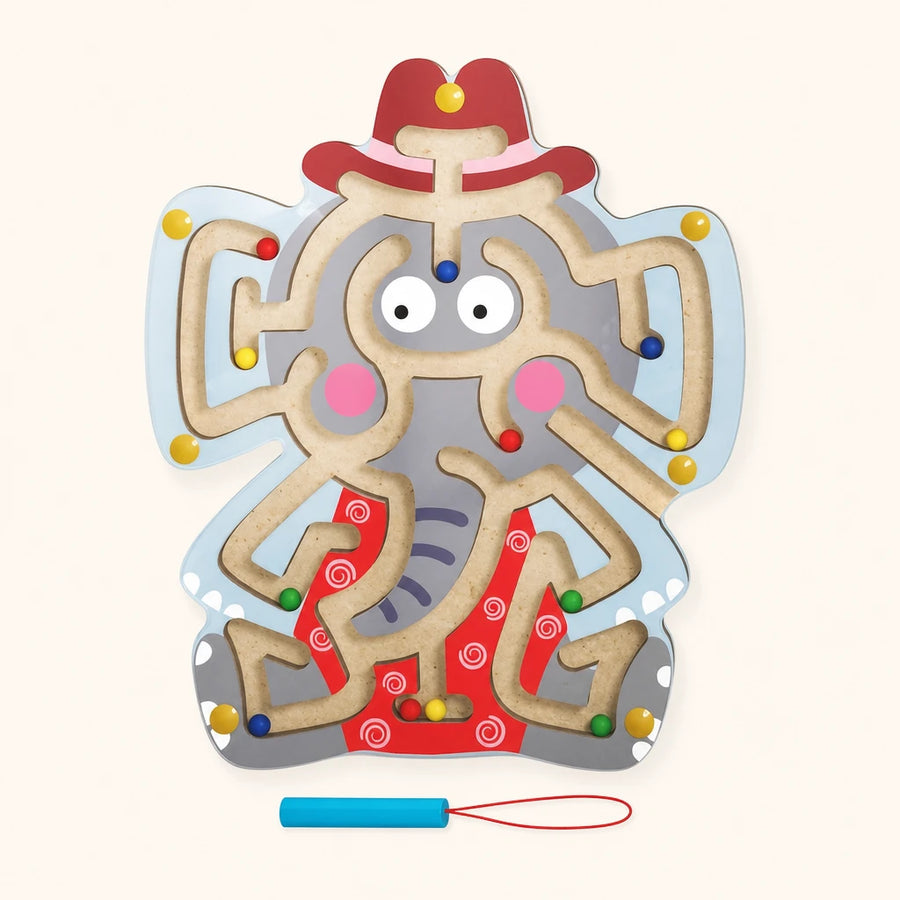 Magnetic Bead Maze Elephant - Wooden Learning Toy shown complete on a plain background