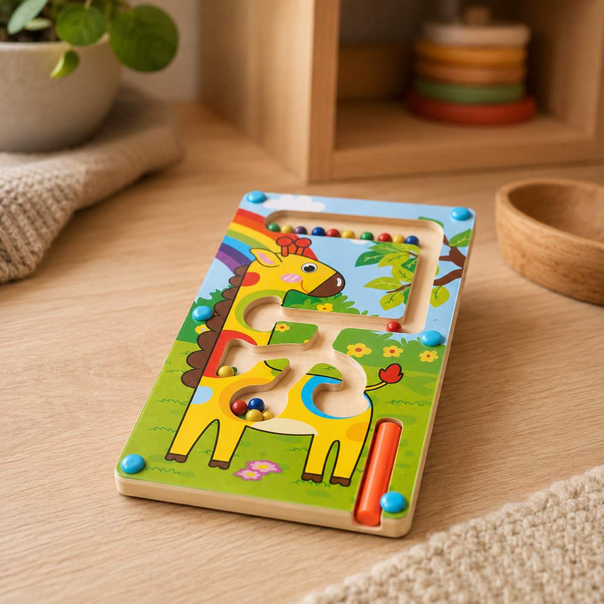 Magnetic Bead Maze Giraffe Wooden Toy - objet surface réelle