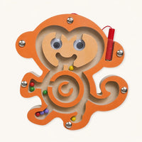 Magnetic Bead Maze Monkey Wooden Toy shown complete on a plain background