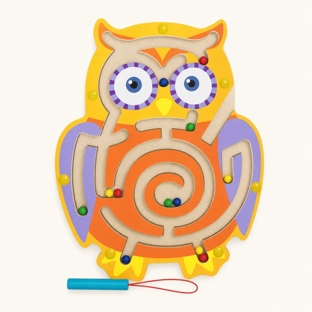 Magnetic Bead Maze Owl shown complete on a plain background