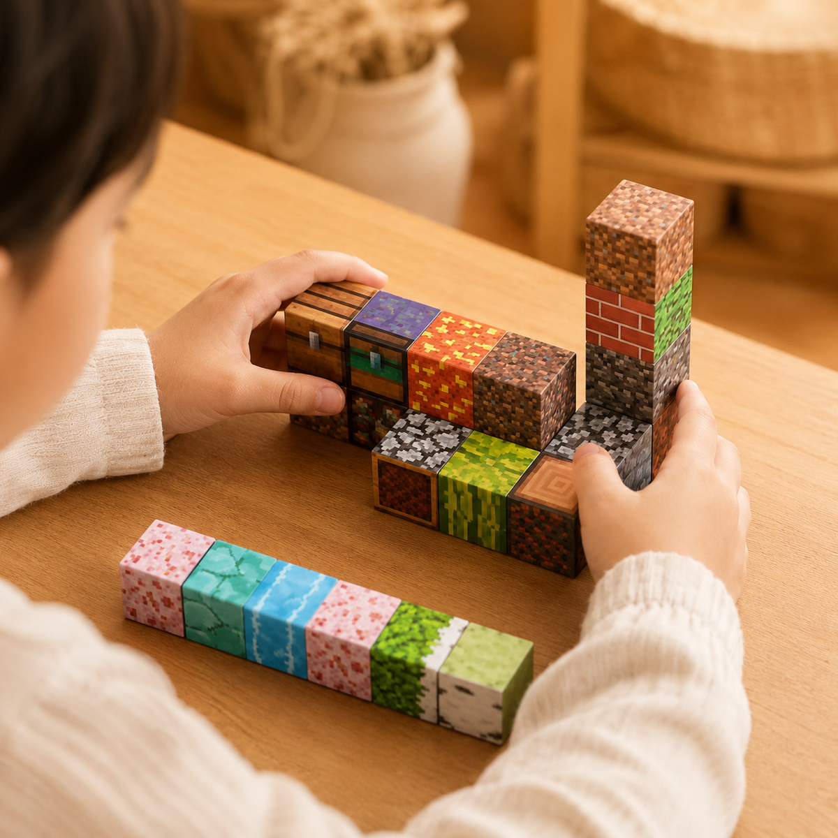 Magnetic Building Blocks Minecraft-Style Creative Set - utilisation close up