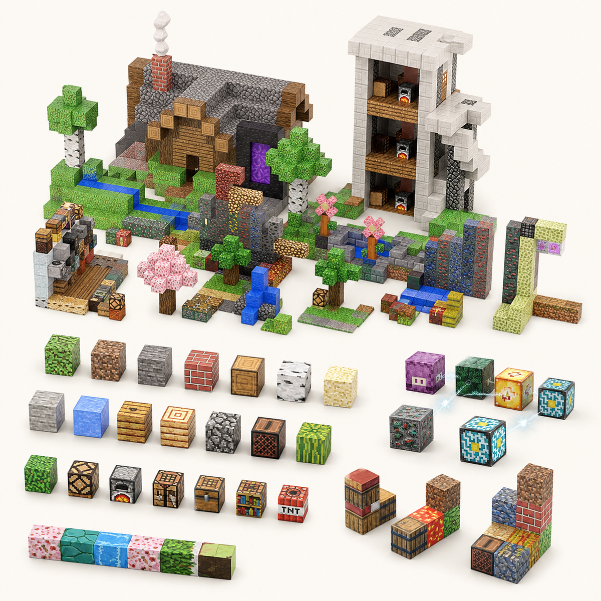 Magnetic Building Blocks Minecraft-Style Creative Set - image principale