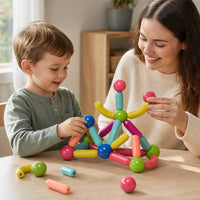 Child using the Magnetic Building Blocks Set with 36 Colorful Pieces