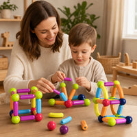 Child playing with the Magnetic Building Blocks Stick & Ball Set