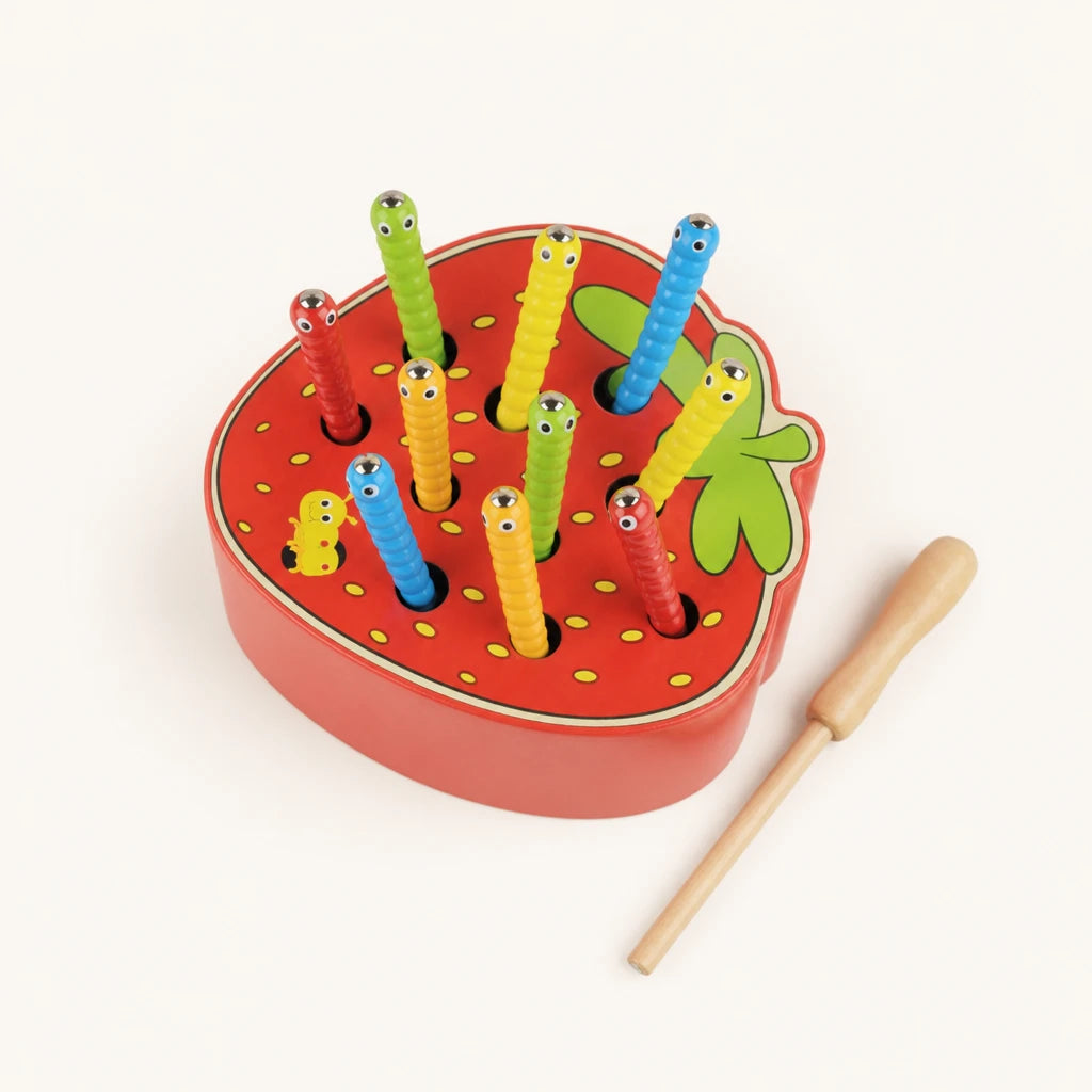 Magnetic Caterpillar Toy Strawberry Base shown complete on a plain background