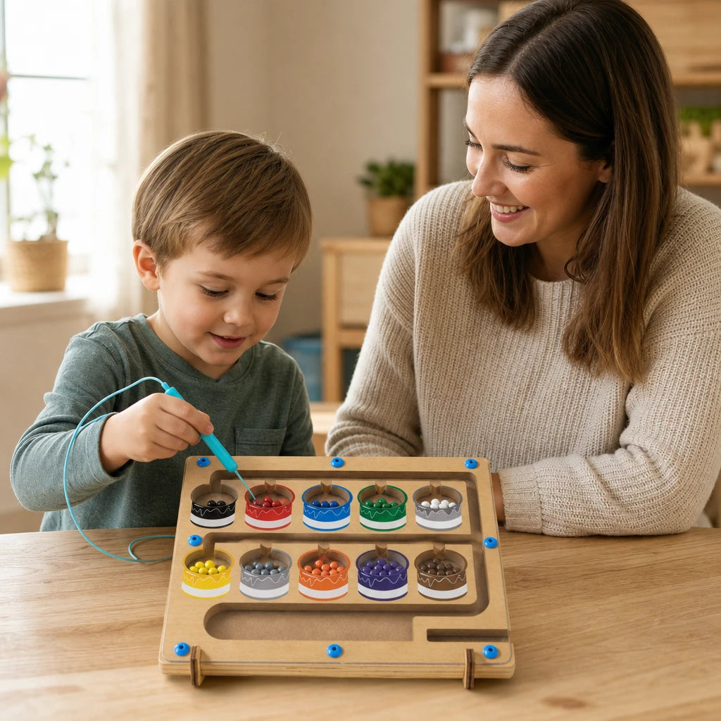 Child playing with the Magnetic Color Maze – Counting & Sorting Game