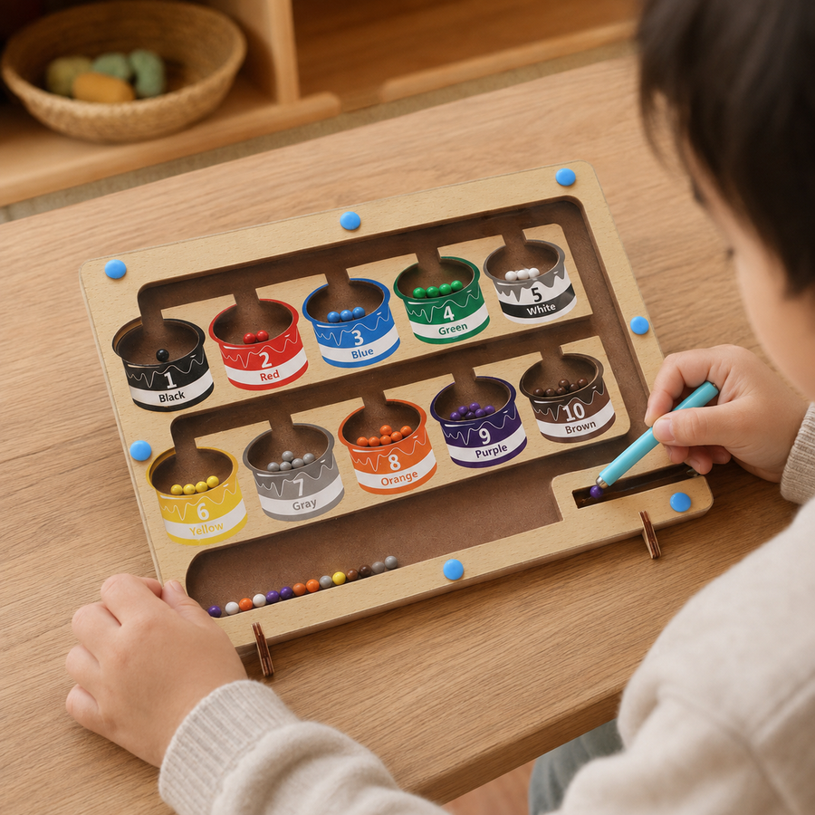 Magnetic Counting Board with Colour Sorting Beads - utilisation close up