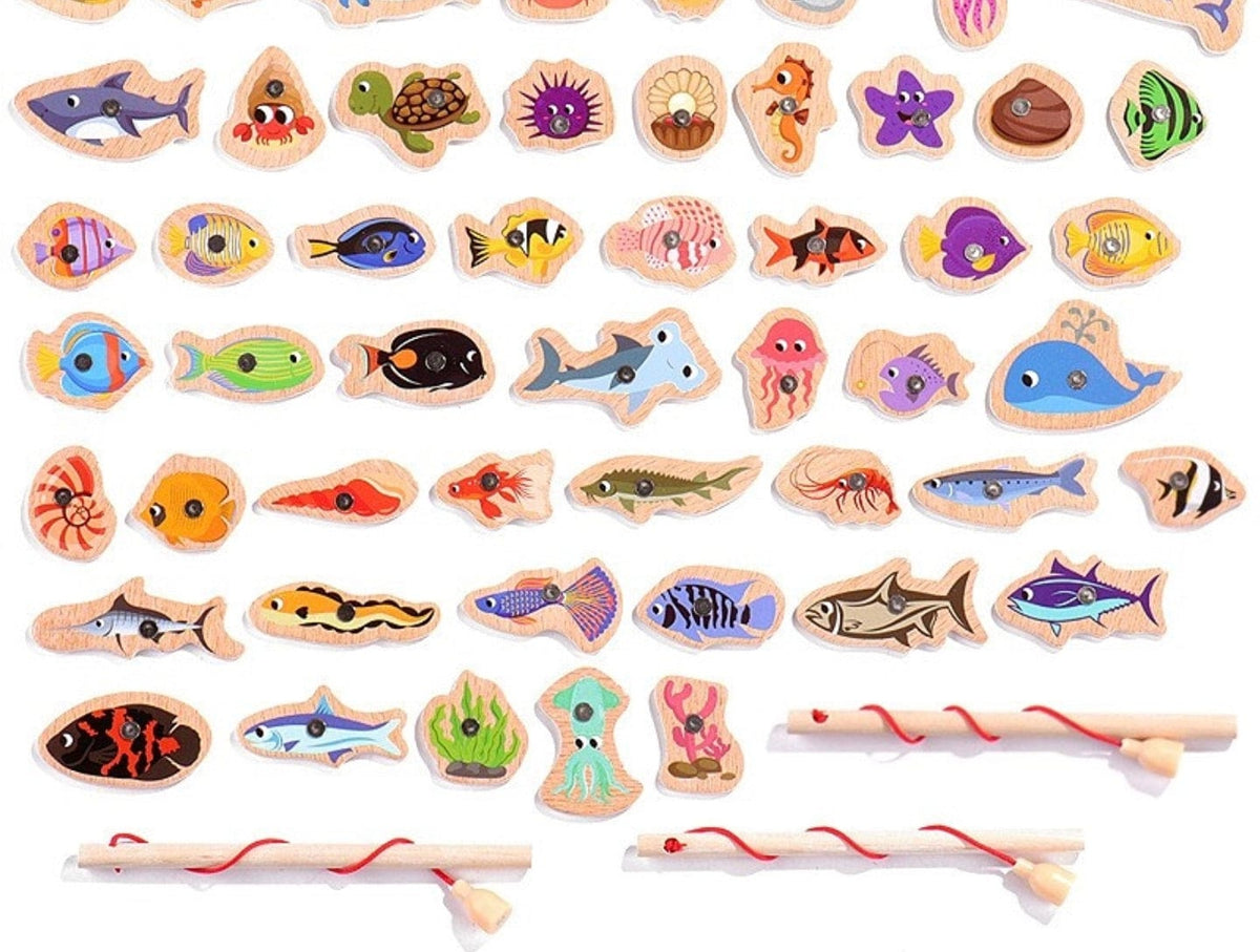 Full magnetic fishing set showing fish, sharks and rods