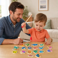 Child playing with the Magnetic Fishing Game Ocean Animals Wooden Set