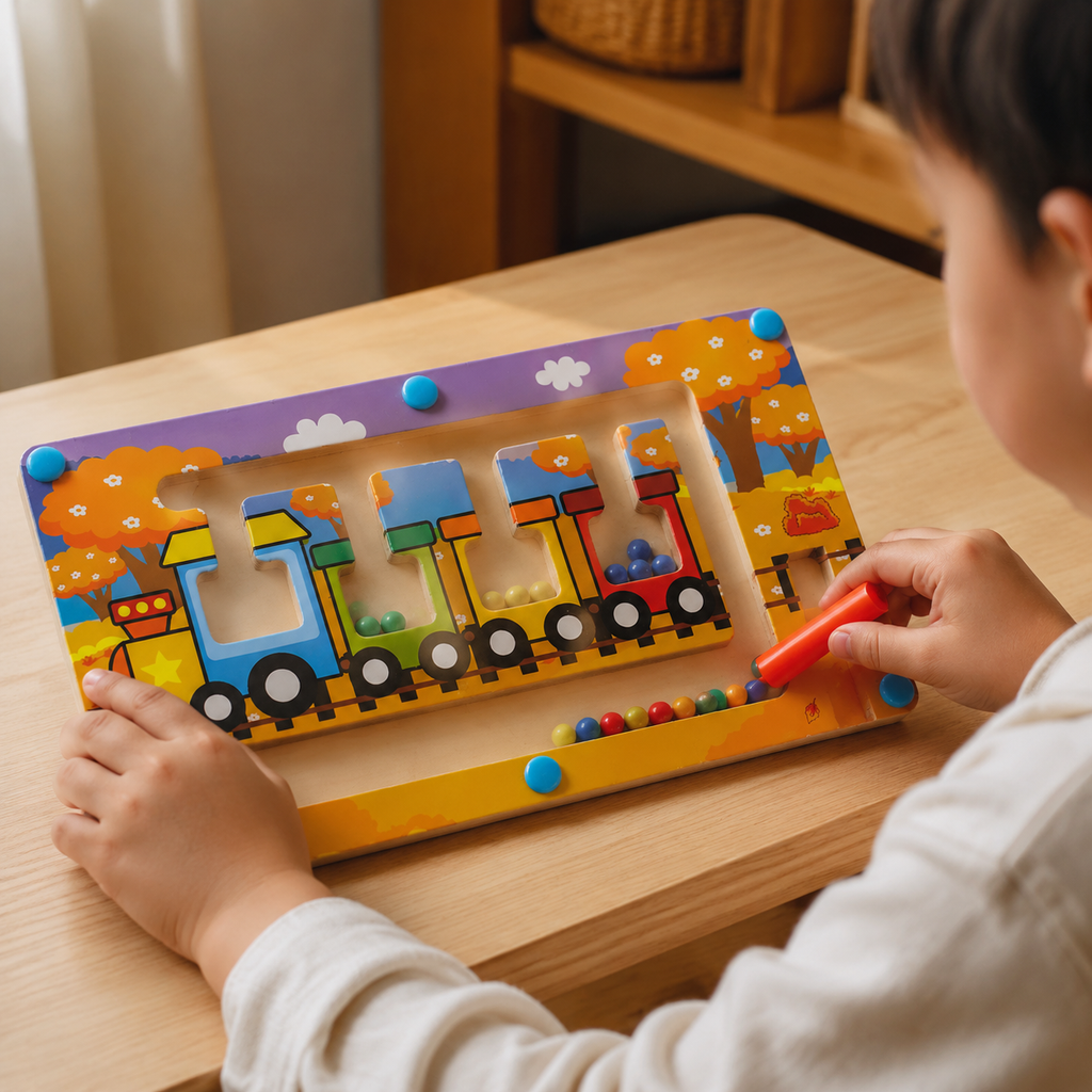 Magnetic Maze Board Train Colour Matching - utilisation close up