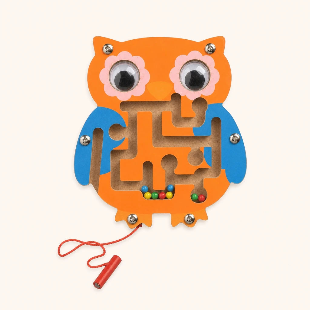 Magnetic Maze Toy - Owl Design shown complete on a plain background