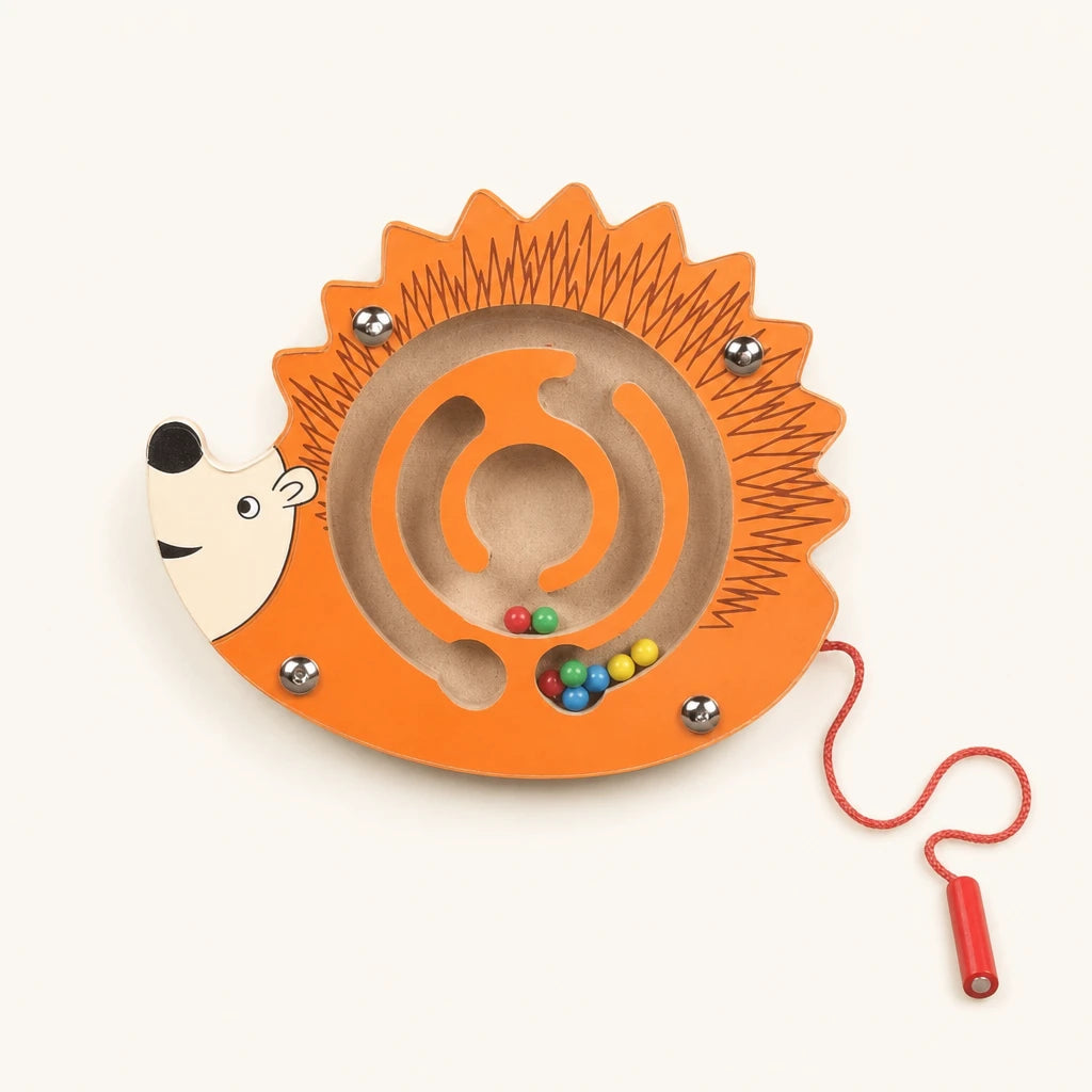 Magnetic Maze Toy Wooden Hedgehog shown complete on a plain background