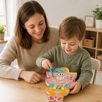 Child playing with the Magnetic Maze Toy - Wooden Pig Design
