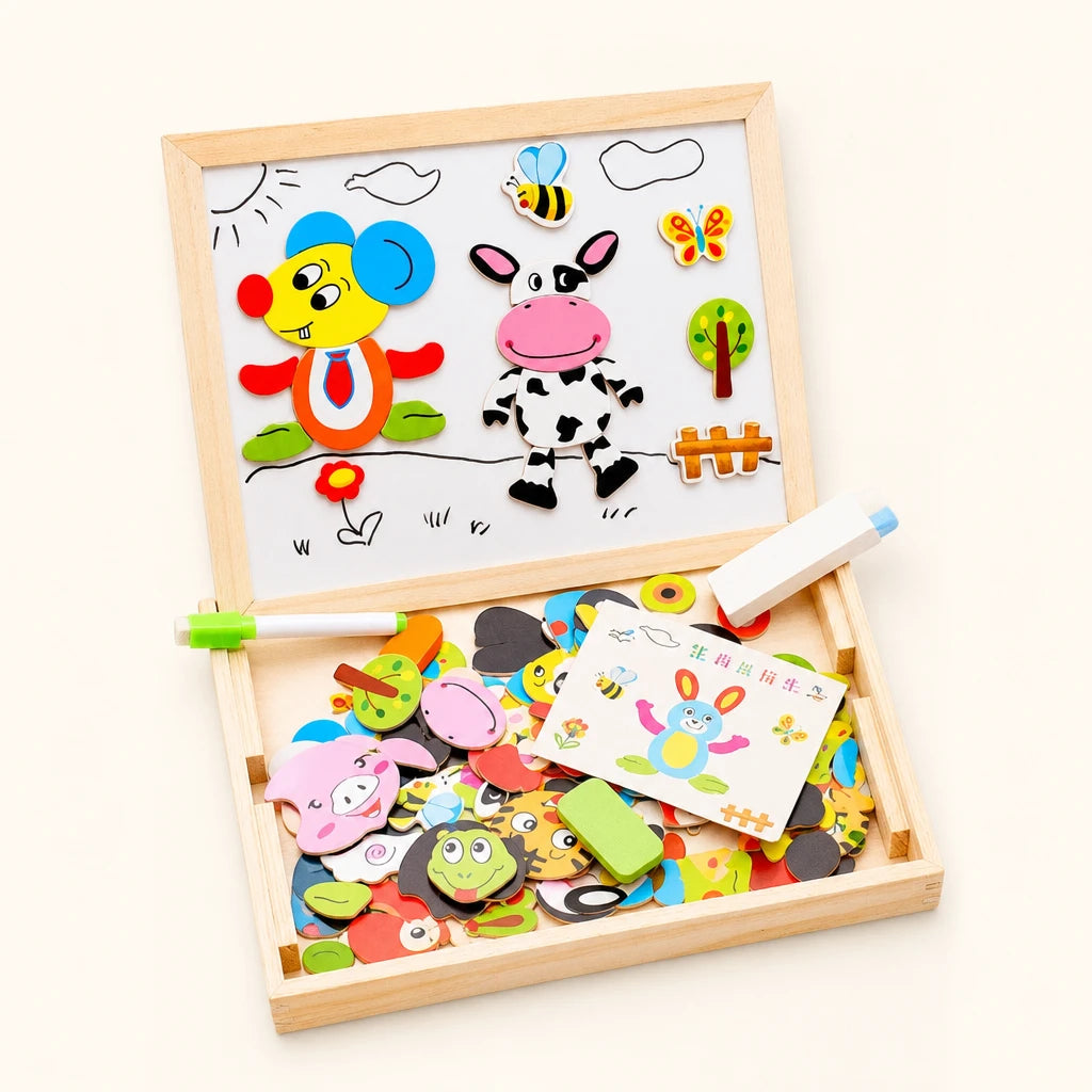 Magnetic Puzzle Board Cute Animal Set shown complete on a plain background