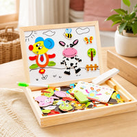 Magnetic Puzzle Board Cute Animal Set set out on a real table at home