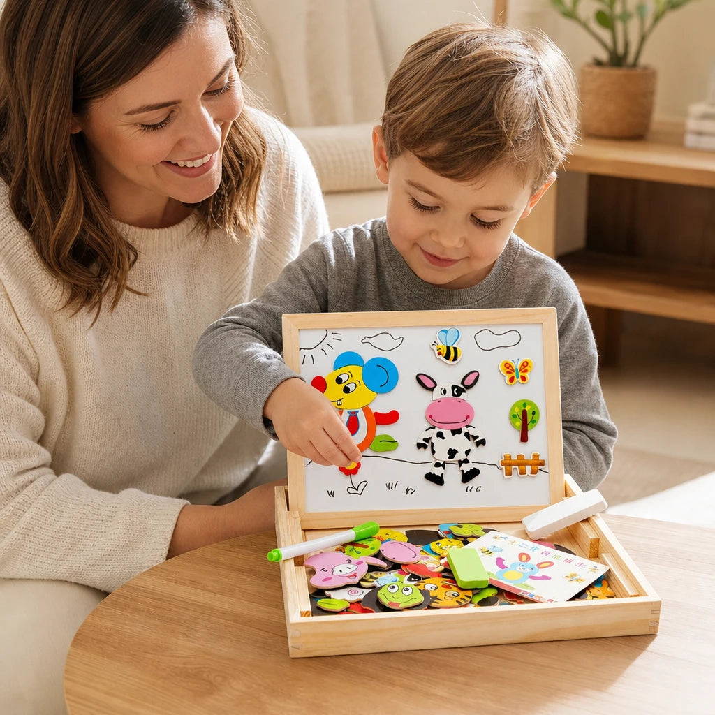 Child playing with the Magnetic Puzzle Board Cute Animal Set