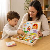 Child playing with the Magnetic Puzzle Board - Double-Sided