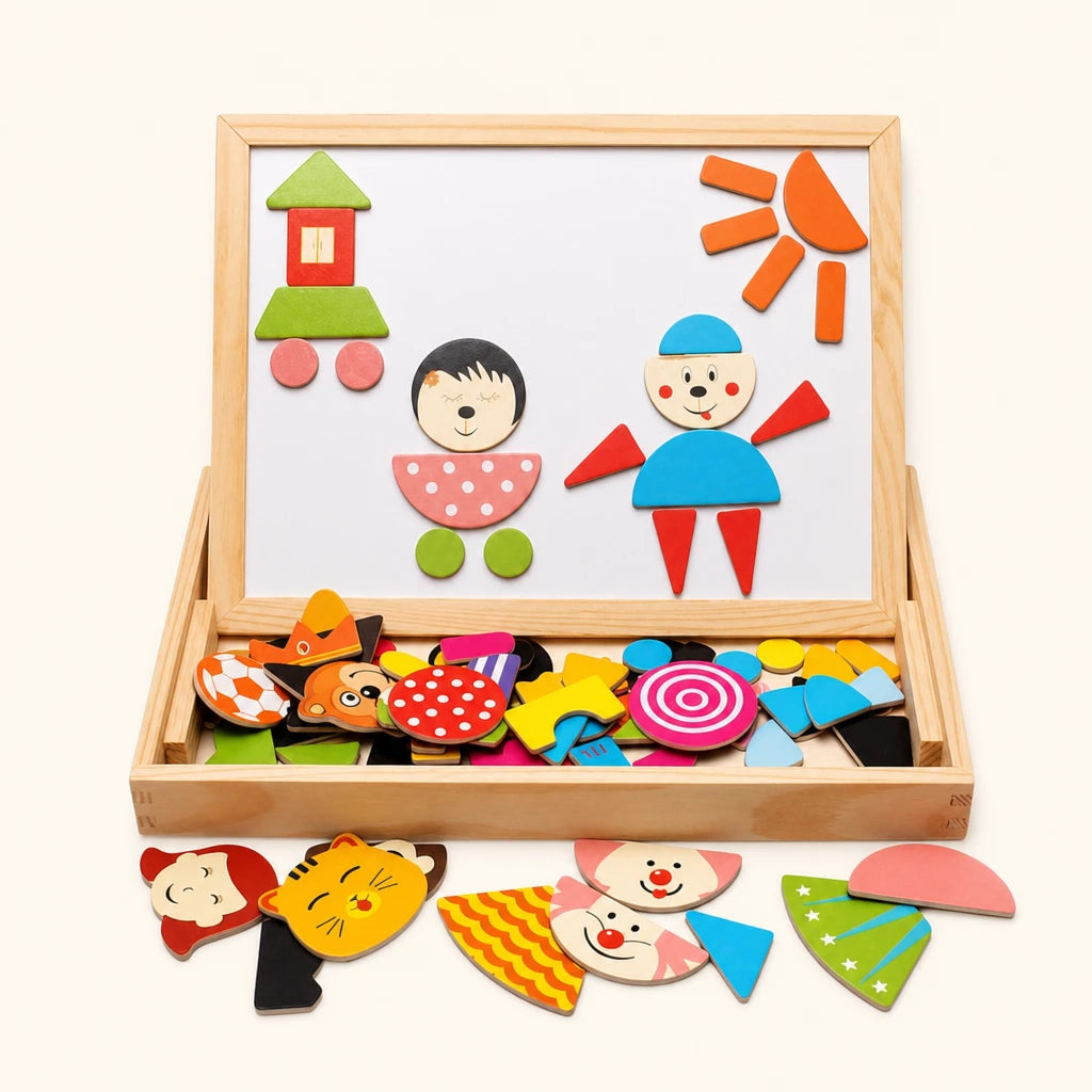 Magnetic Puzzle Board Montessori Double-Sided shown complete on a plain background