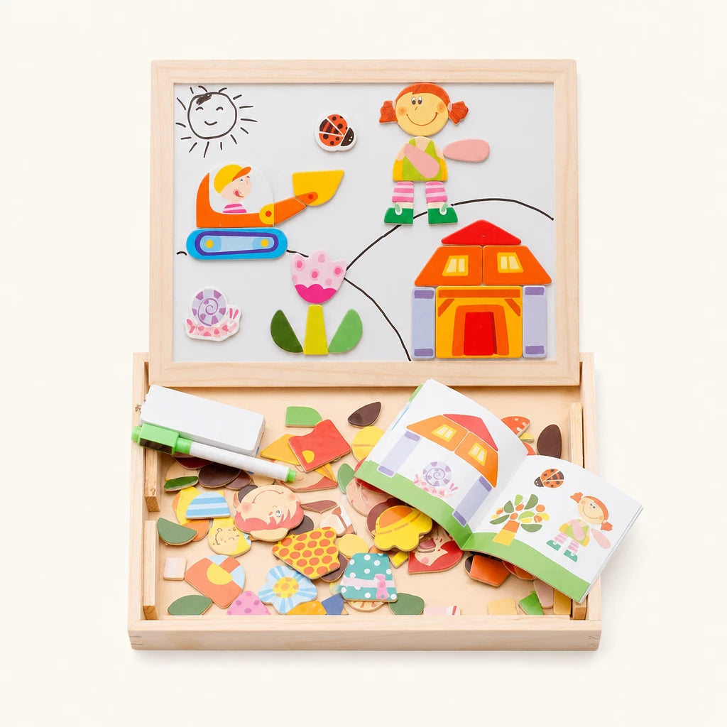 Magnetic Scene Board Double Sided with Storage shown complete on a plain background