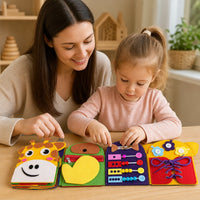 Child playing with the Montessori Busy Book Giraffe Sensory Activity Toy